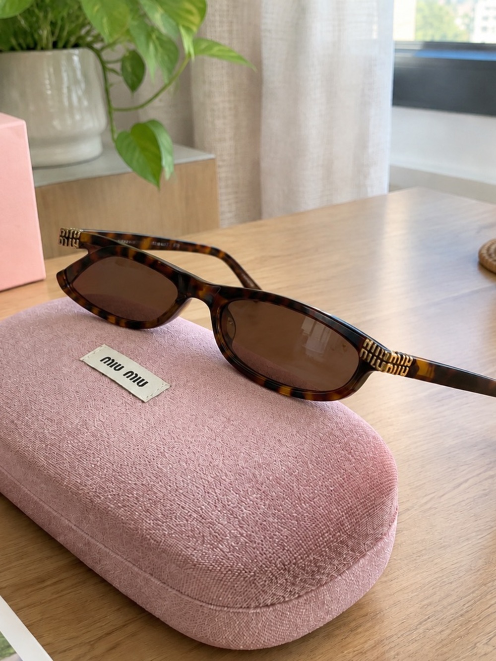 Miu Miu Tortoiseshell Rectangular Sunglasses with Brown Lenses